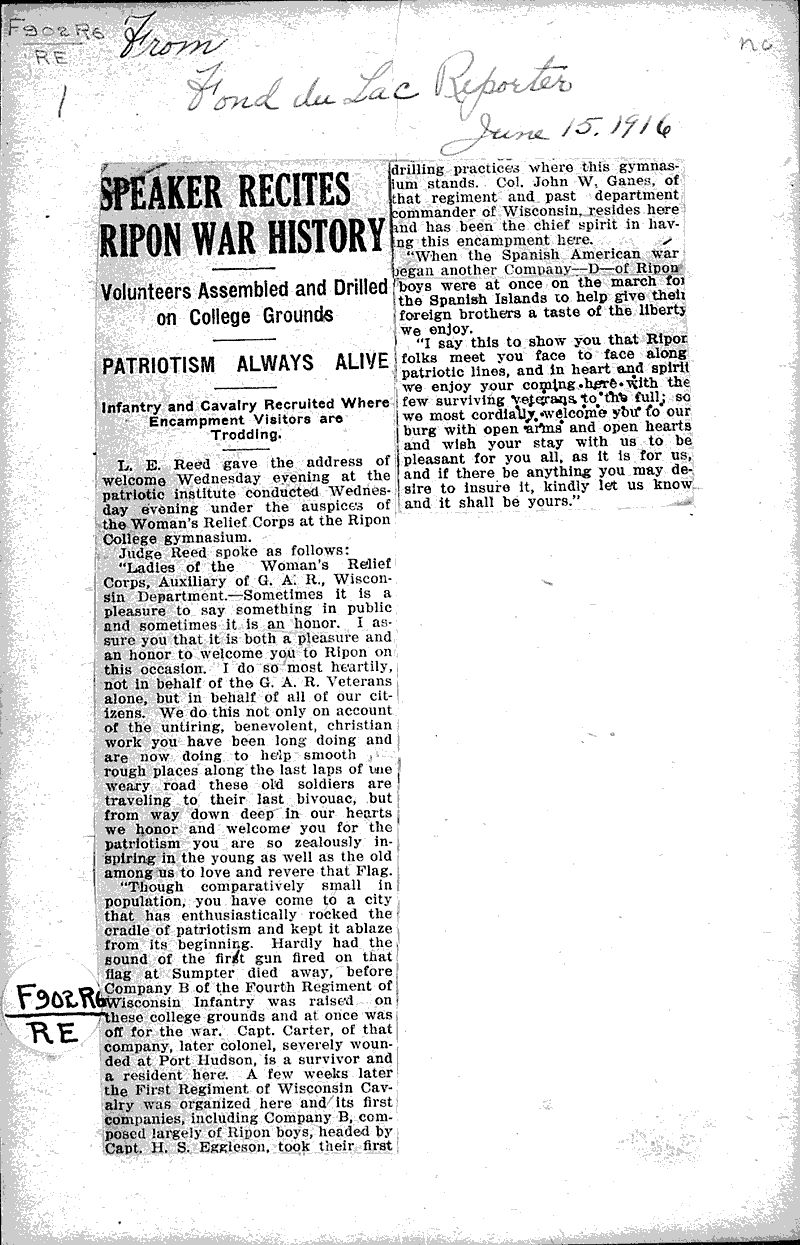  Source: Fond du Lac Reporter Date: 1916-06-15