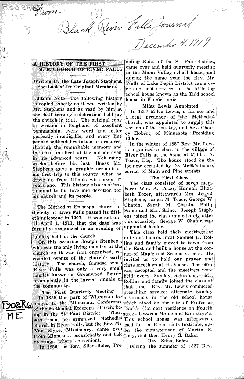  Source: River Falls Journal Topics: Church History Date: 1919-12-04