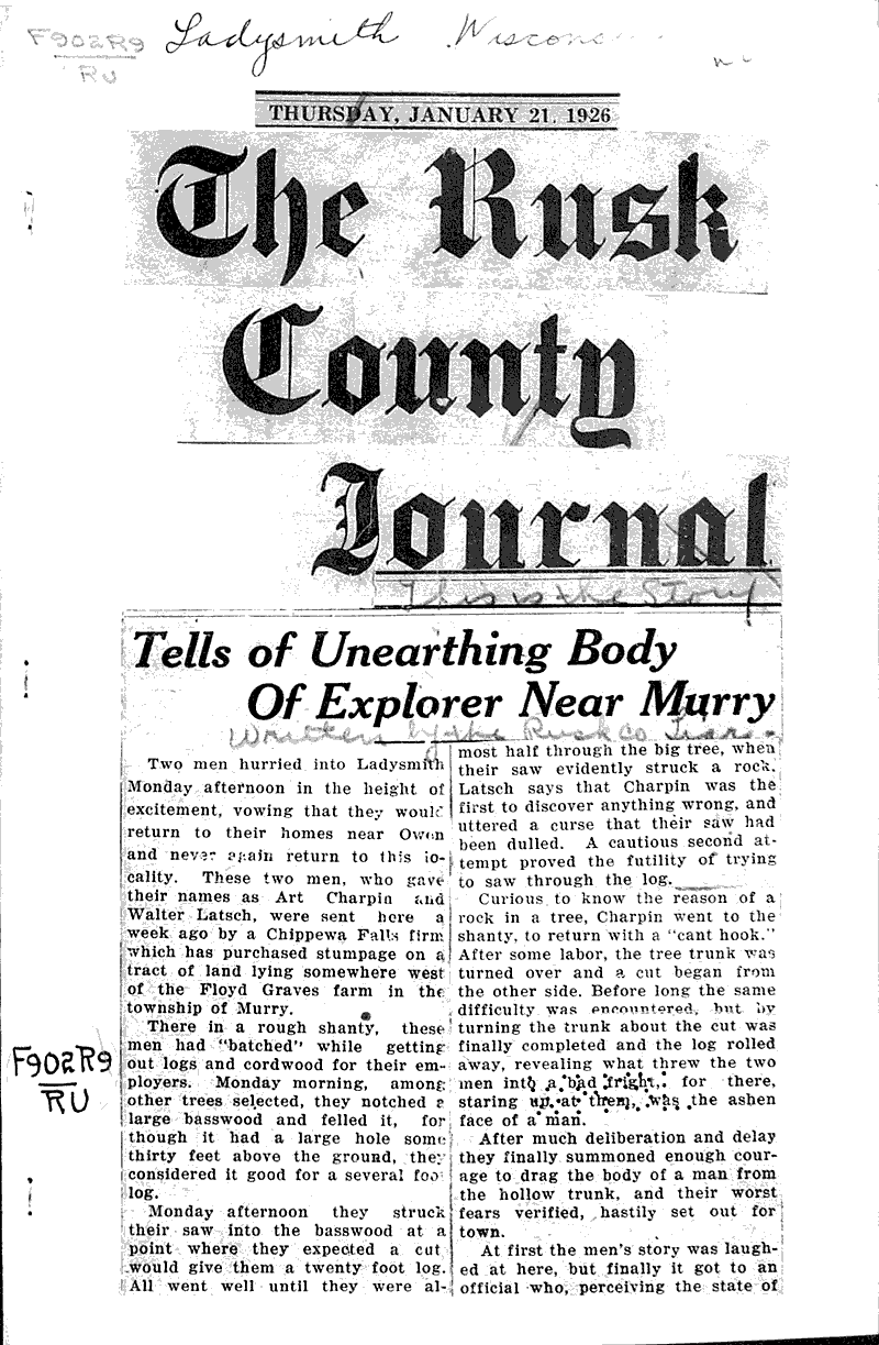  Source: Rusk County Journal Date: 1926-01-21