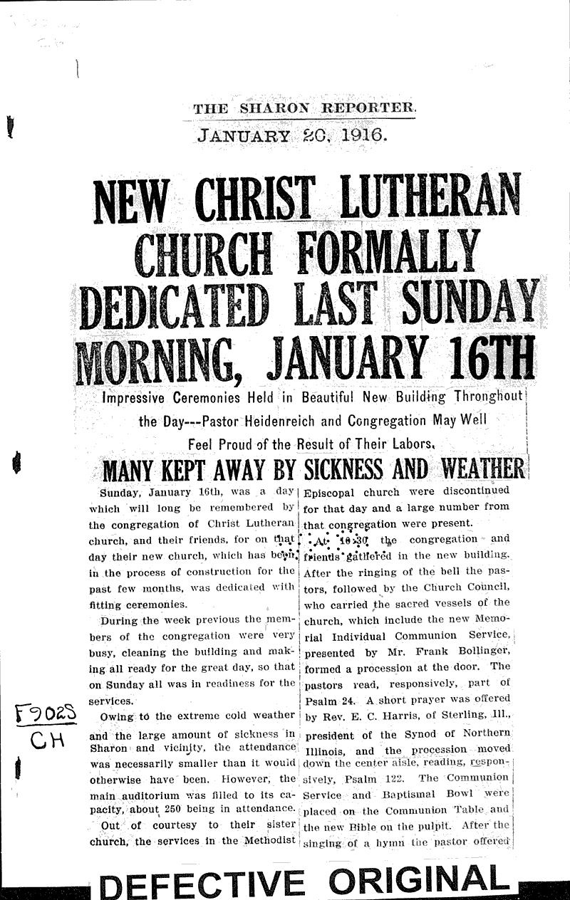  Source: Sharon Reporter Topics: Church History Date: 1916-01-20