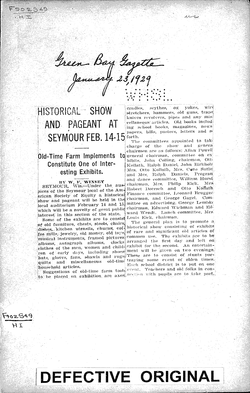  Source: Green Bay Gazette Date: 1929-01-23