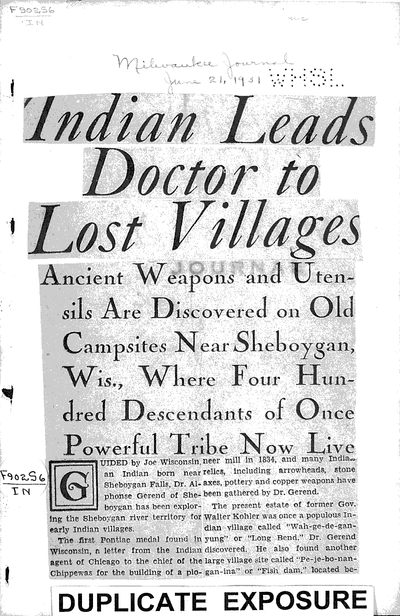  Source: Milwaukee Journal Topics: Indians and Native Peoples Date: 1931-06-21