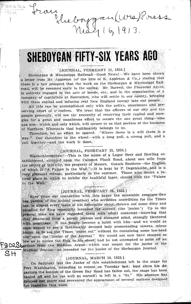  Source: Sheboygan Press Topics: Transportation Date: 1913-05-16