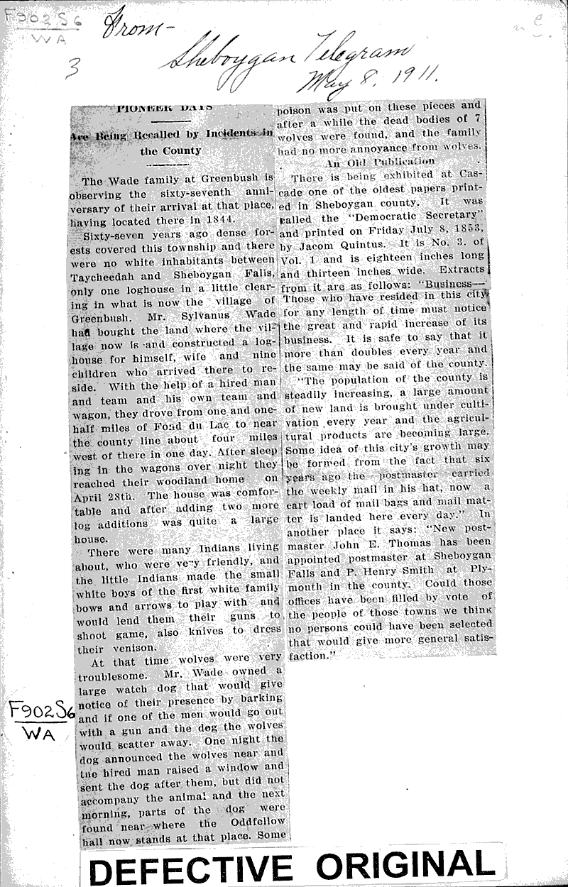  Source: Sheboygan Telegram Topics: Immigrants Date: 1911-05-08