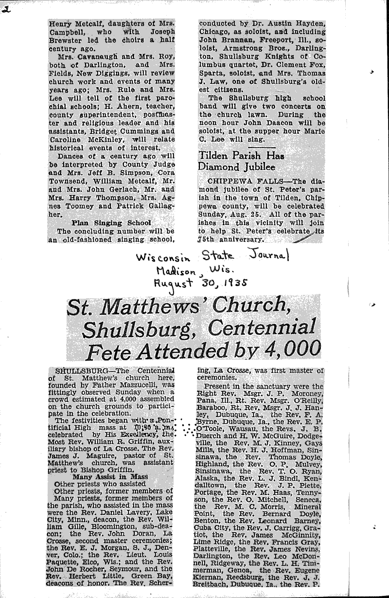  Source: Catholic Herald Topics: Church History Date: 1935-08-22