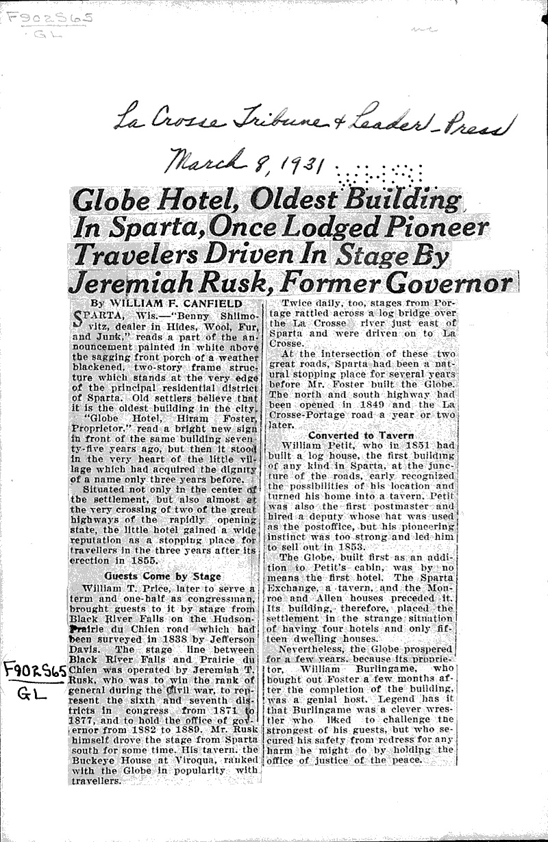  Source: La Crosse Tribune and Leader-Press Topics: Architecture Date: 1931-03-08