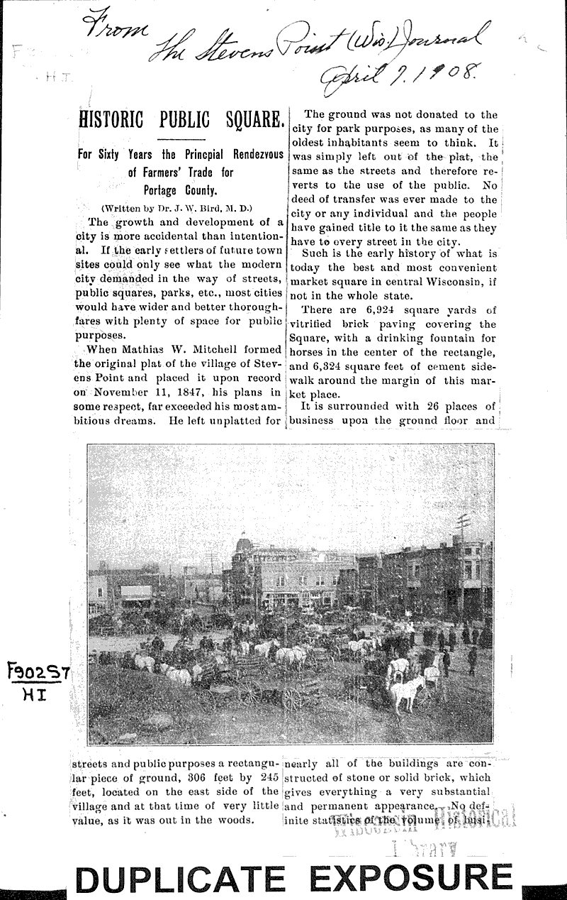 historic article regarding the Mathias W. Mitchell public square