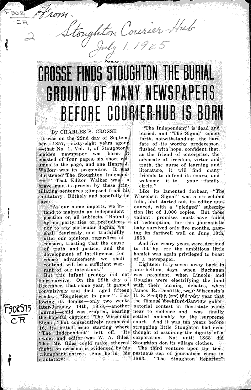  Source: Stoughton Courier-Hub Date: 1925-07-01