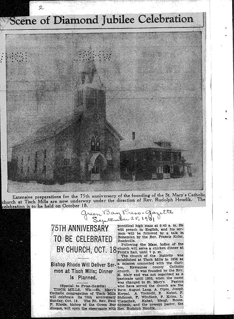  Source: Manitowoc Herald-News Topics: Church History Date: 1931-09-24