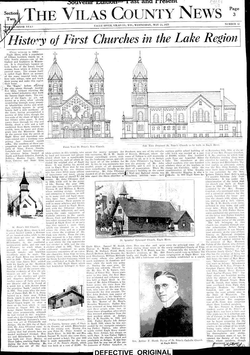 Source: Vilas County News Topics: Church History Date: 1923-05-23