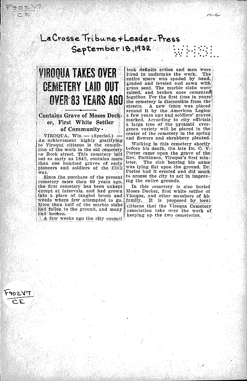  Source: La Crosse Tribune and Leader-Press Topics: Church History Date: 1932-09-18