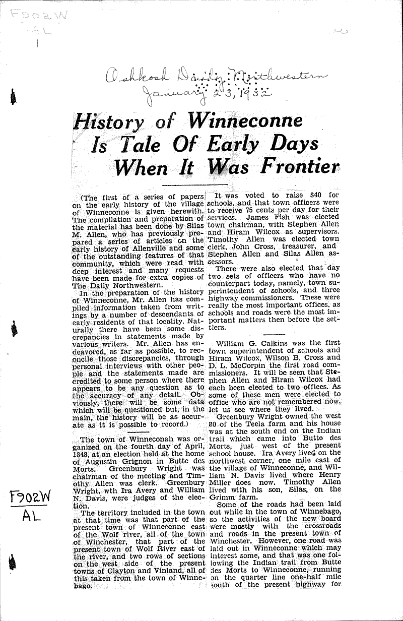  Source: Oshkosh Daily Northwestern Date: 1932-01-23