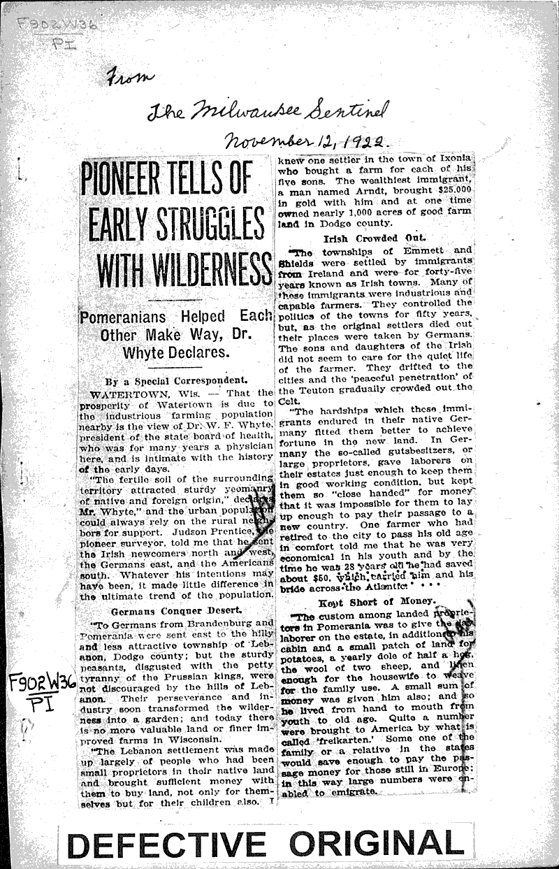  Source: Milwaukee Sentinel Date: 1922-11-12