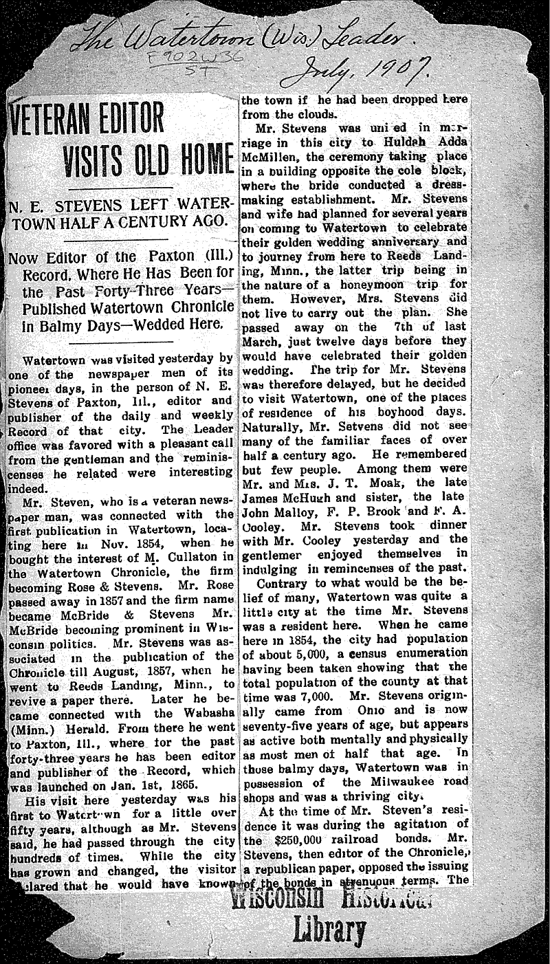  Source: Watertown News Date: 1907-07-??