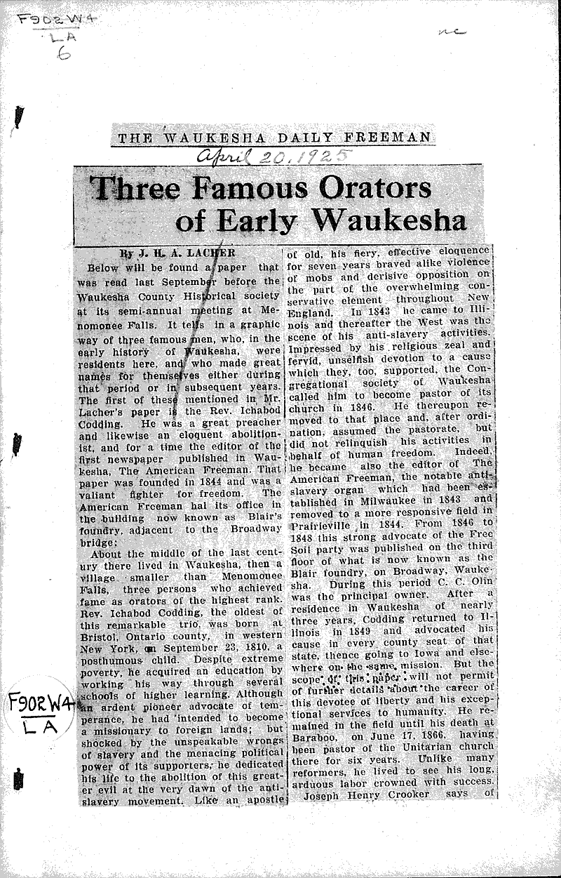  Source: Waukesha Daily Freeman Date: 1925-04-20