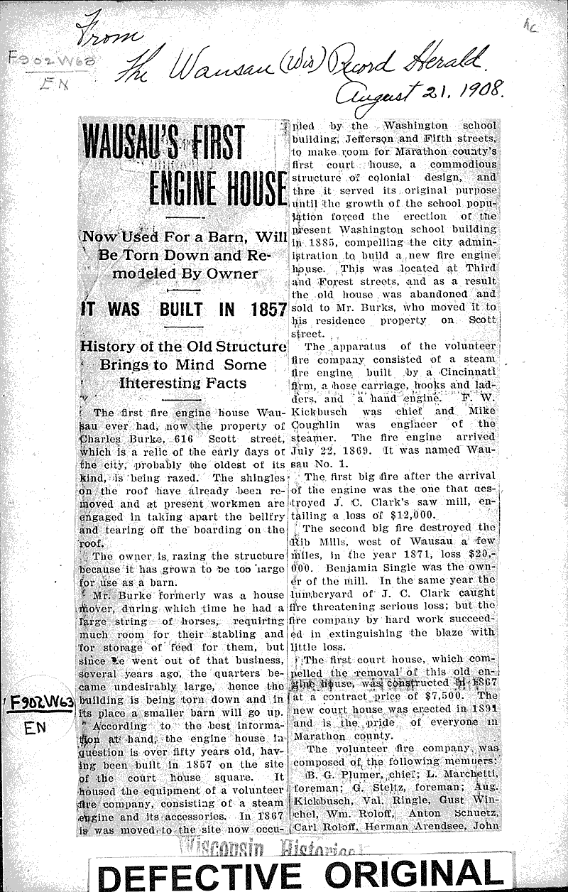  Source: Wausau Record-Herald Topics: Architecture Date: 1908-08-21