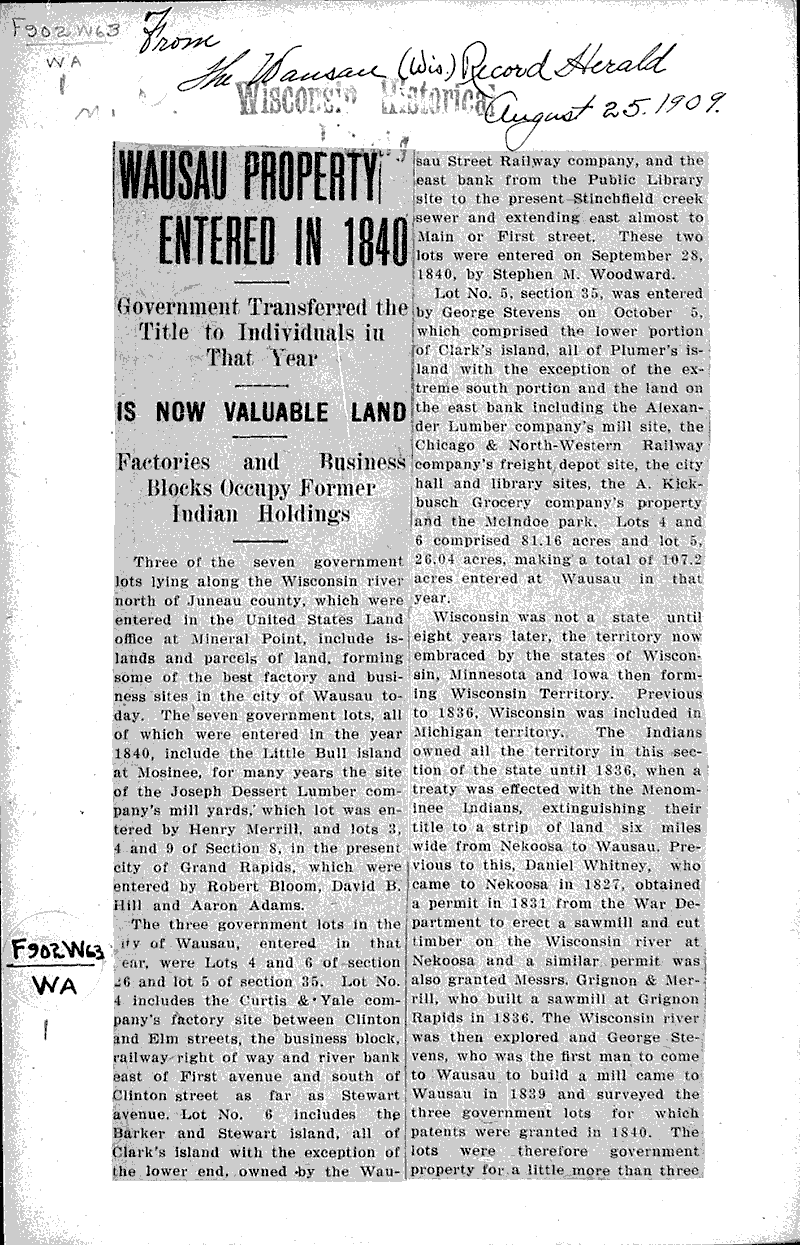  Source: Wausau Record-Herald Date: 1909-08-25
