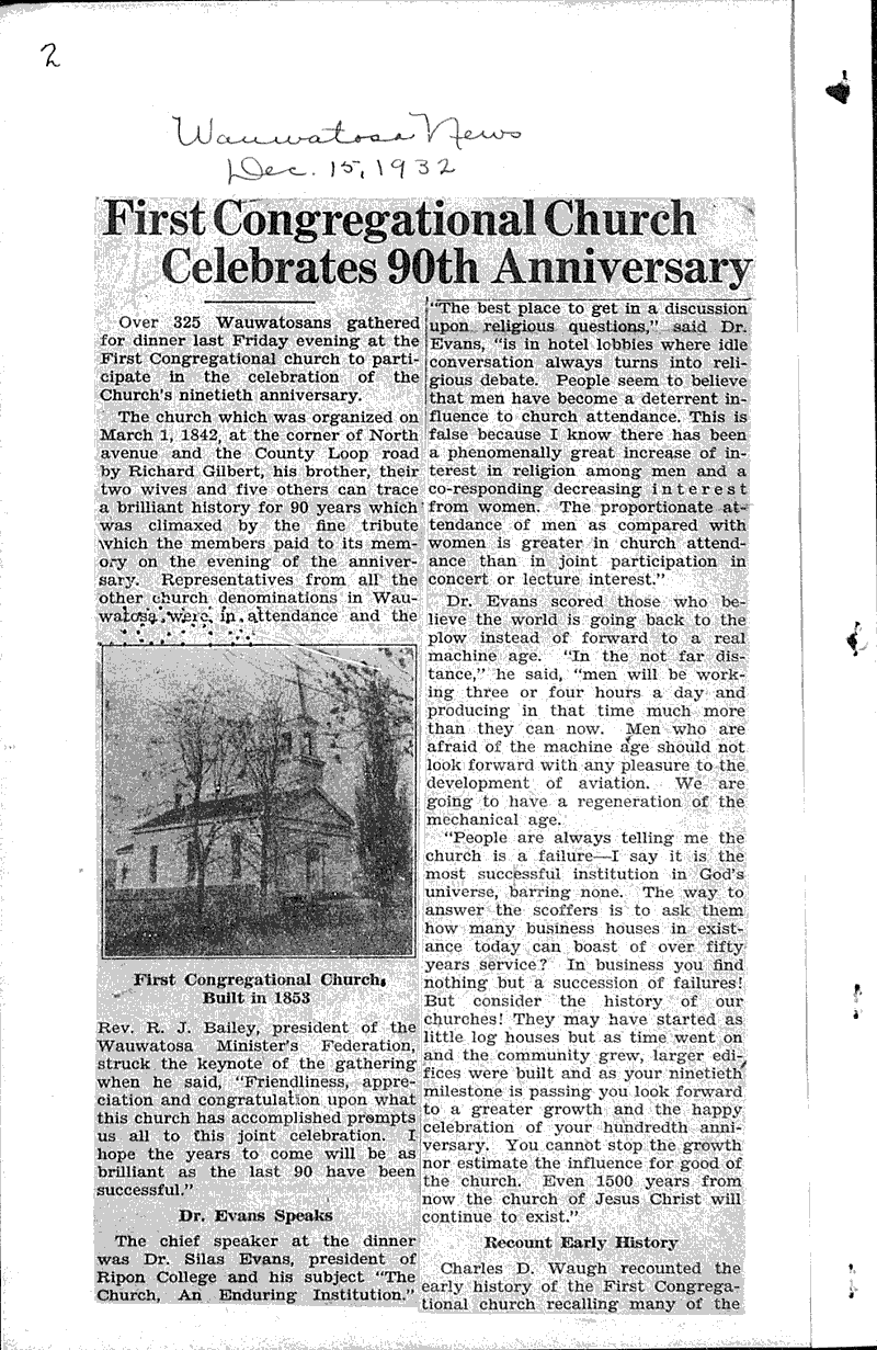  Source: Wauwatosa News Topics: Church History Date: 1932-12-15