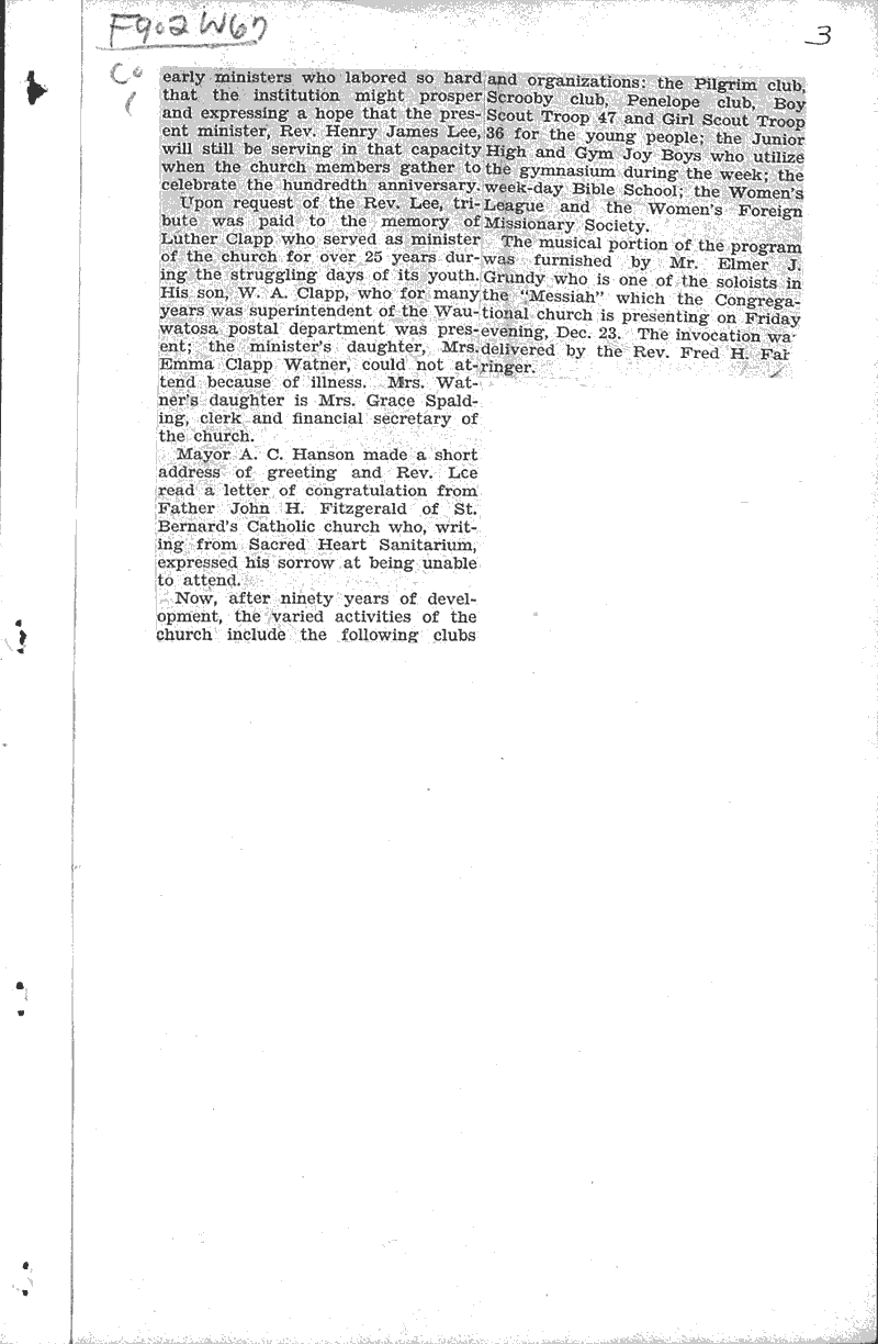  Source: Wauwatosa News Topics: Church History Date: 1932-12-15