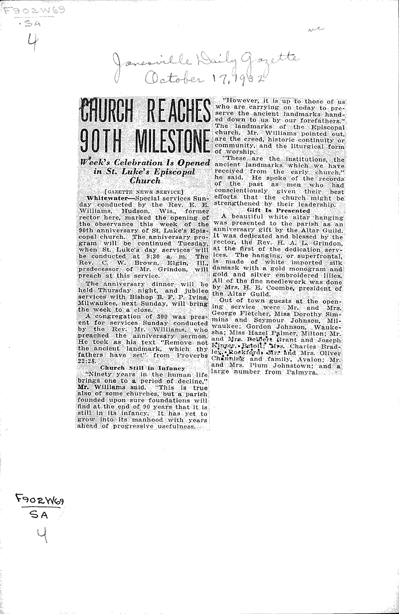  Source: Janesville Gazette Topics: Church History Date: 1932-10-17