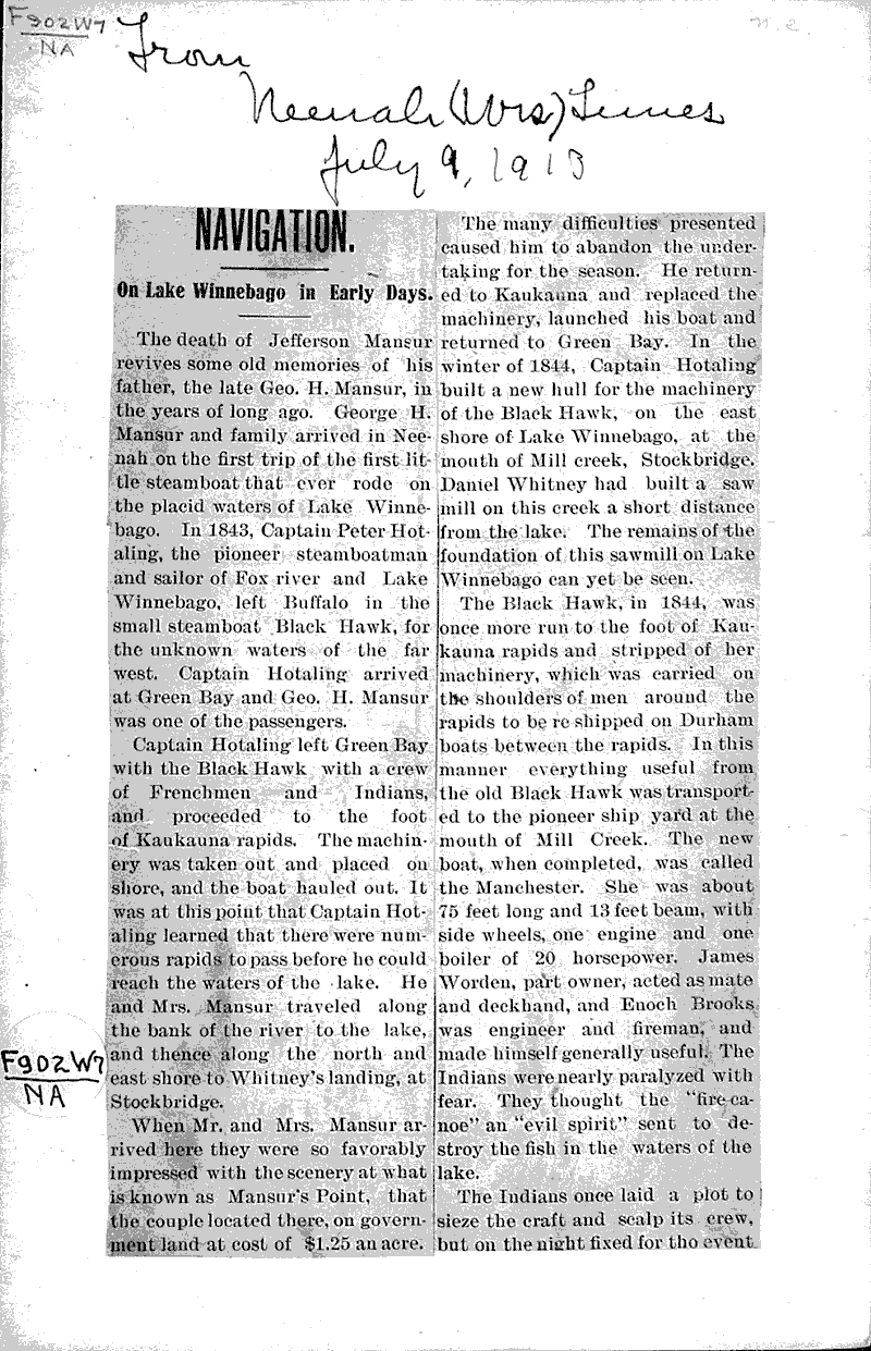  Source: Neenah Times Topics: Transportation Date: 1913-07-09