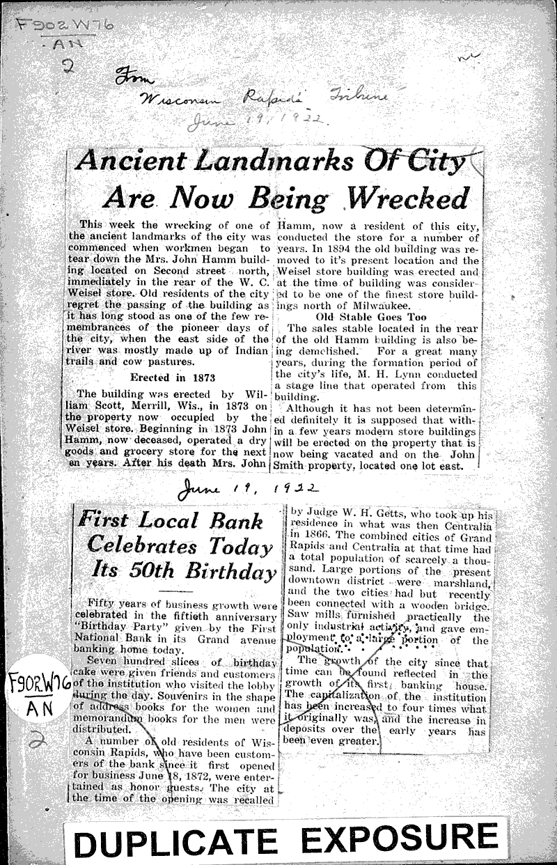  Source: Wisconsin Rapids Tribune Topics: Industry Date: 1922-06-19