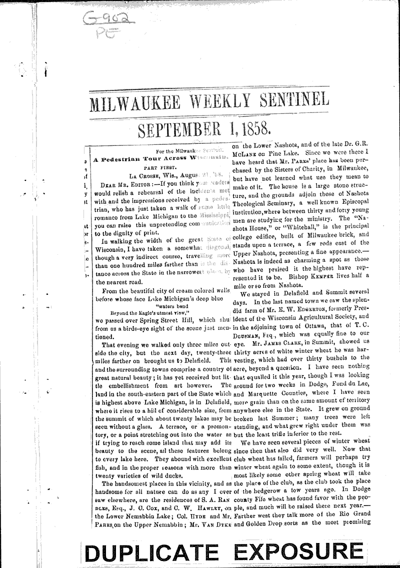  Source: Milwaukee Weekly Sentinel Topics: Transportation Date: 1858-09-01