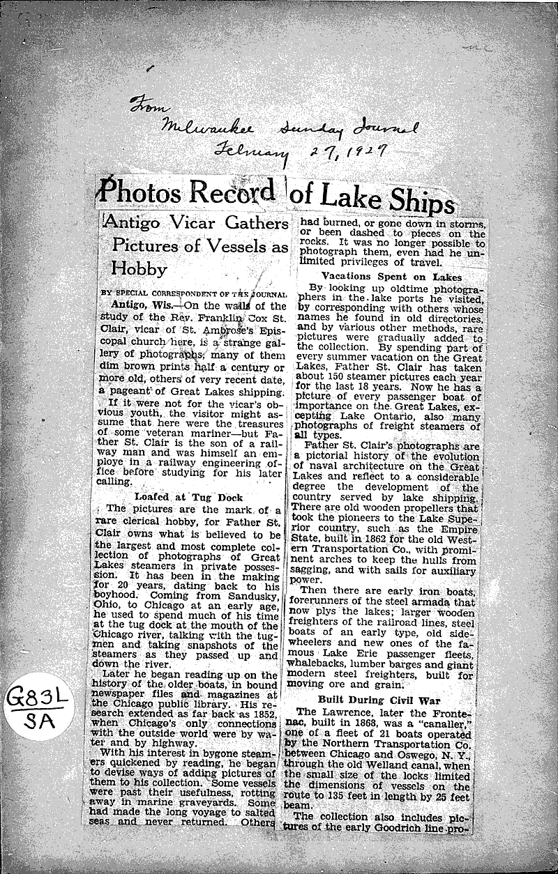  Source: Milwaukee Sunday Journal Topics: Transportation Date: 1927-02-27