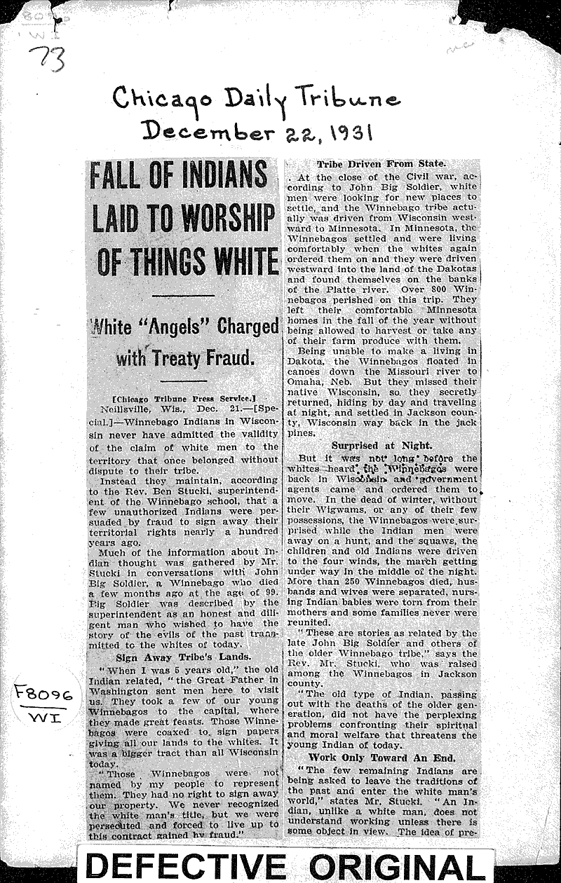  Source: Chicago Daily Tribune Topics: Indians and Native Peoples Date: 1931-12-22