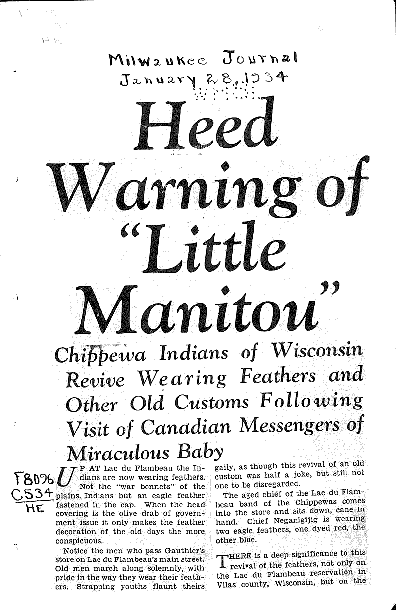  Source: Milwaukee Journal Topics: Indians and Native Peoples Date: 1934-01-28