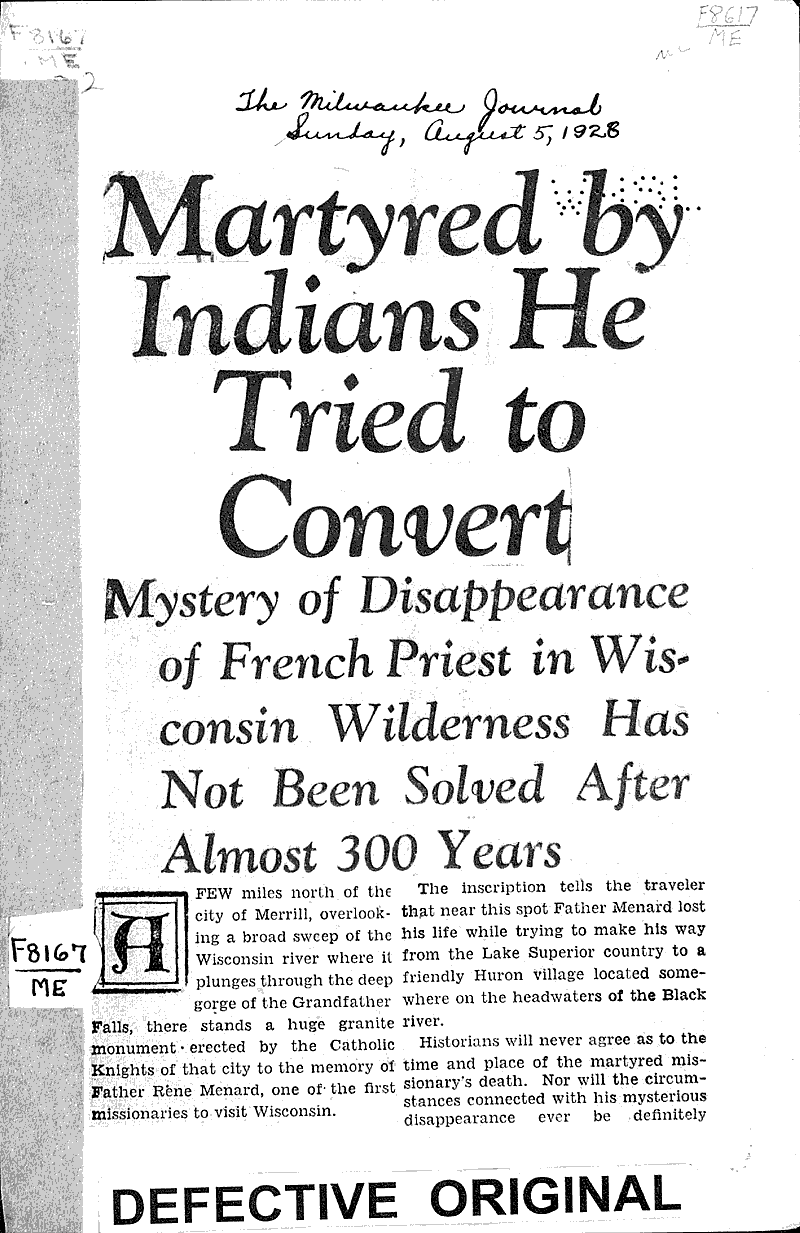  Source: Milwaukee Journal Topics: Church History Date: 1928-08-05