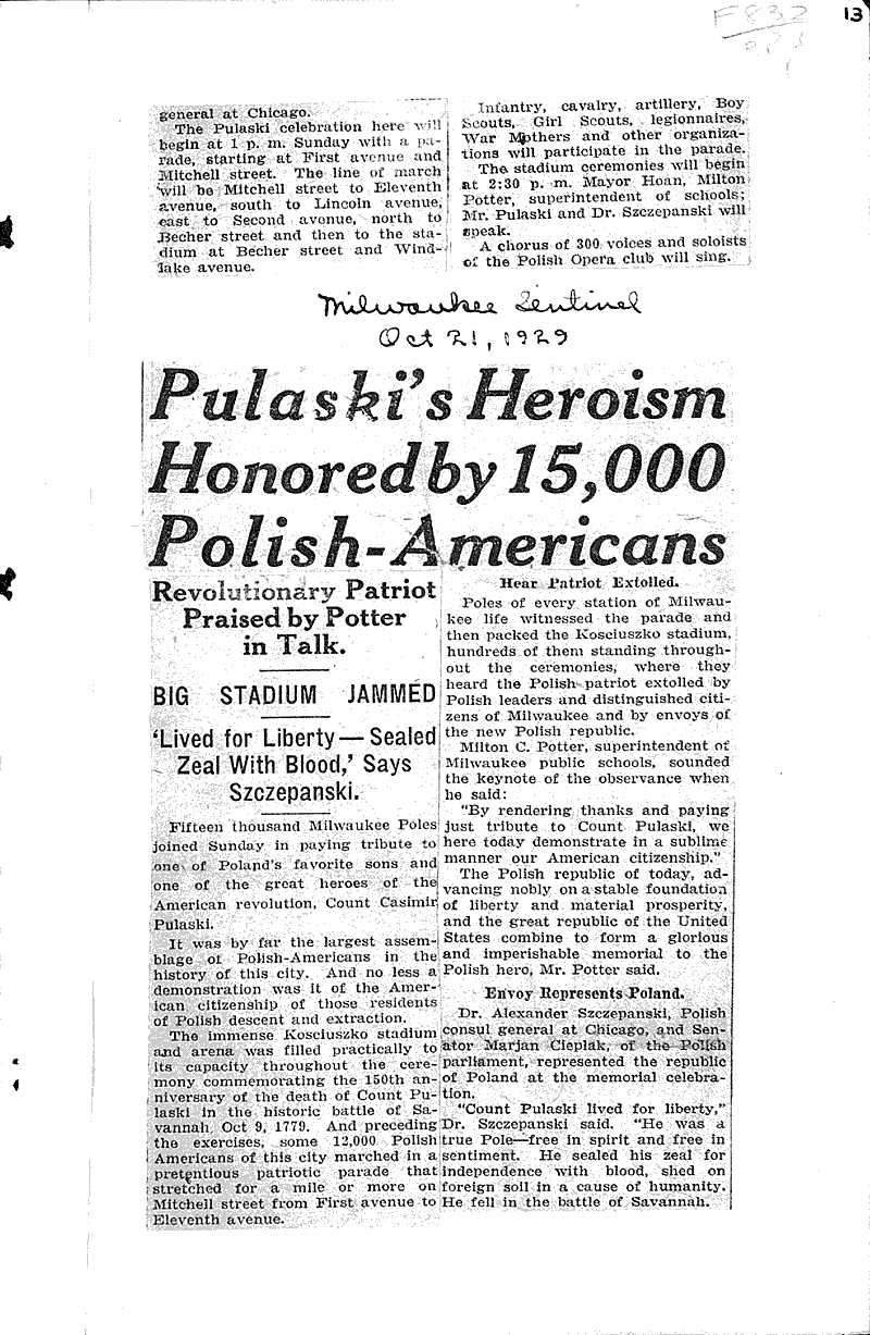  Source: Milwaukee Sentinel Topics: Wars Date: 1929-10-19