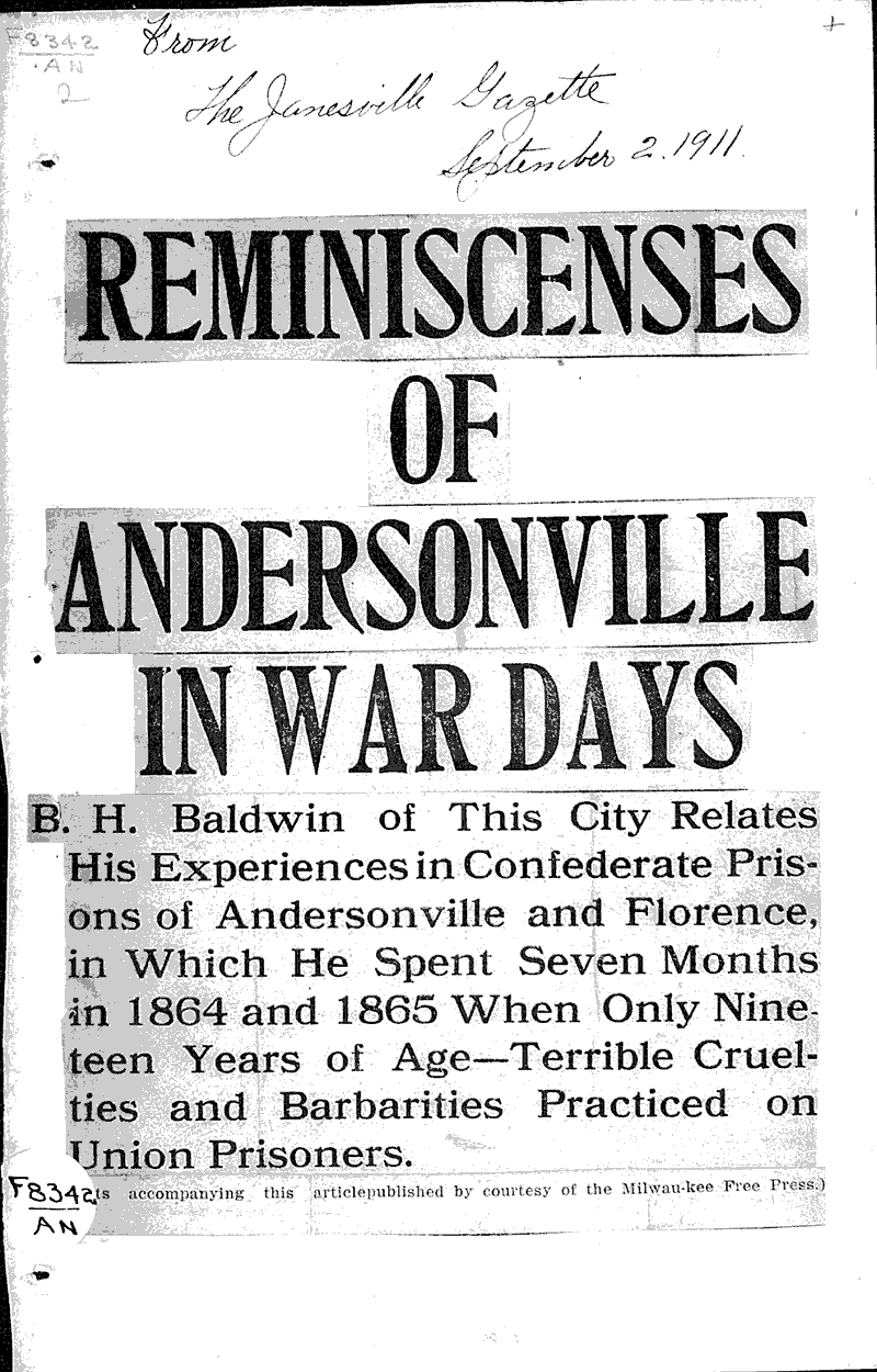  Source: Janesville Gazette Topics: Civil War Date: 1911-09-02