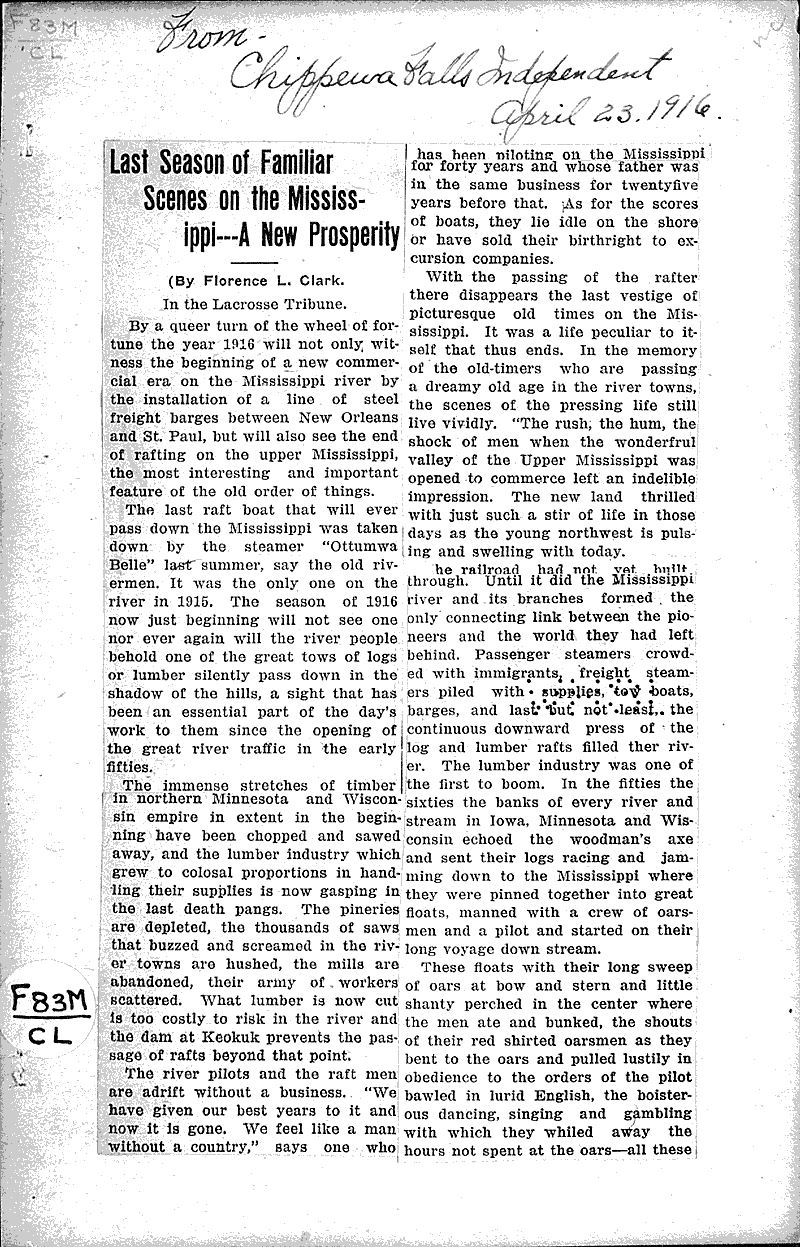  Source: Chippewa Falls Independent Topics: Transportation Date: 1916-04-23
