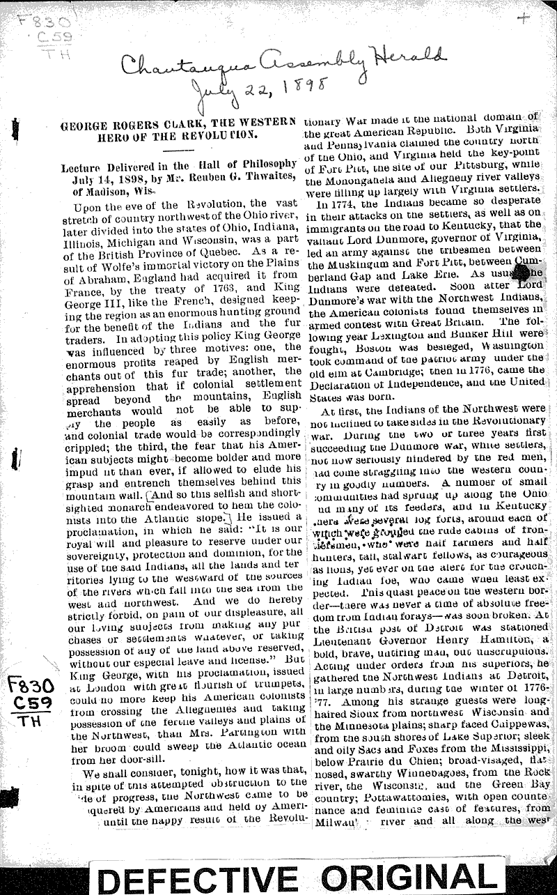  Source: Chautauqua Assembly Herald Topics: Wars Date: 1898-07-22