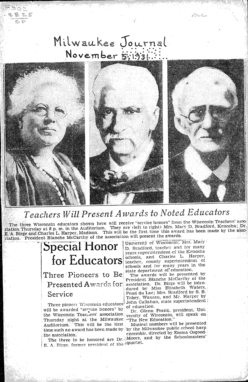  Source: Milwaukee Journal Topics: Education Date: 1931-11-05