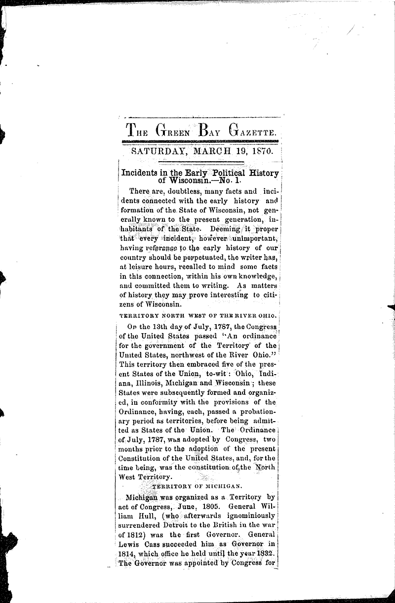  Source: Green Bay Gazette Topics: Government and Politics Date: 1870-03-19