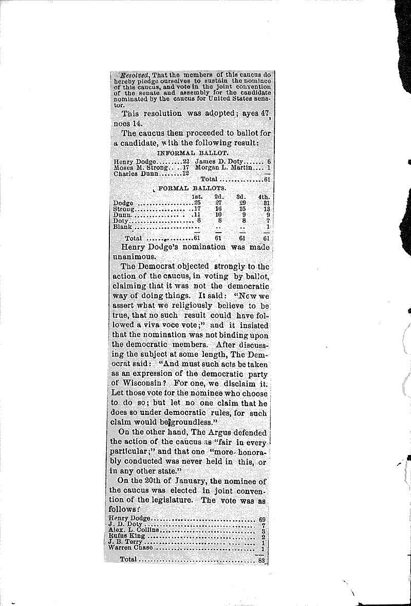  Source: Wisconsin State Journal Topics: Government and Politics Date: 1885-01-20