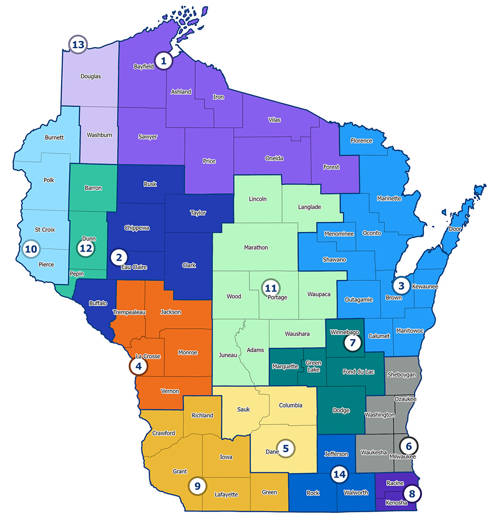 Color coded and numbered map of ARCs.
