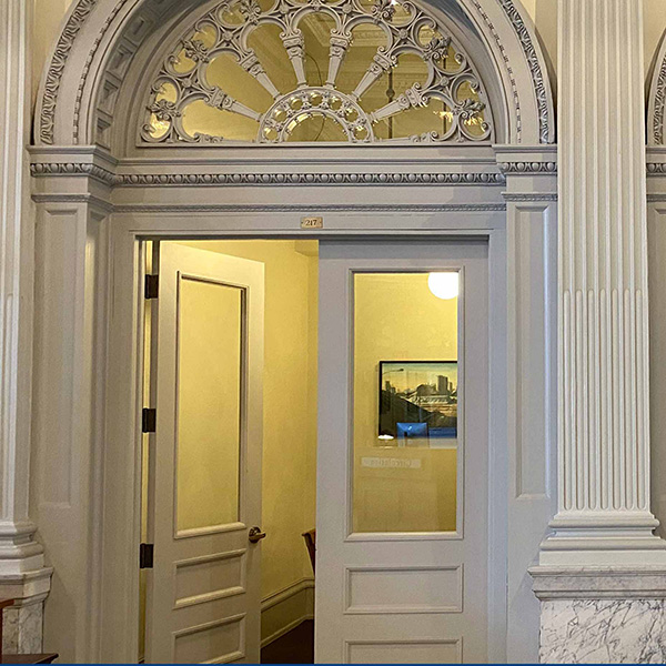 Outside of a work study space located in the library at the Wisconsin Historical Society