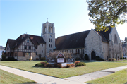 1125 N 6th St and 523 St Clair Ave, a Late Gothic Revival church, built in Sheboygan, Wisconsin in 1954.