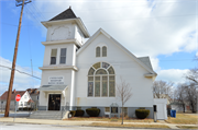 1327 Blake Ave., a Romanesque Revival church, built in Racine, Wisconsin in 1908.