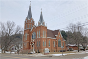 119 S East St, a Early Gothic Revival house of worship, built in Wonewoc, Wisconsin in 1911.