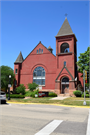 615 BROADWAY, a Romanesque Revival house of worship, built in Baraboo, Wisconsin in 1898.