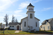 819 E. High St., a Early Gothic Revival house of worship, built in Milton, Wisconsin in 1883.