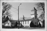 819 E. High St., a Early Gothic Revival house of worship, built in Milton, Wisconsin in 1883.