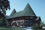 E SIDE OF SMYTHE LN, BETWEEN CHURCH AND EXETER STS, a Romanesque Revival recreational building/gymnasium, built in Delafield, Wisconsin in 1893.