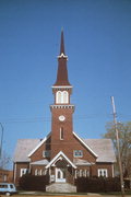 100 E BROADWAY, a Early Gothic Revival church, built in Waukesha, Wisconsin in 1867.