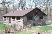 S5975 Park Road: DEVIL'S LAKE STATE PARK, a Rustic Style bath house/restroom facility, built in Baraboo, Wisconsin in 1939.
