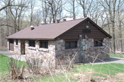 S5975 Park Road: DEVIL'S LAKE STATE PARK, a Rustic Style bath house, built in Baraboo, Wisconsin in 1939.